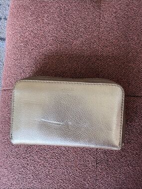 Fossil Metallic Gold Leather Zip Wallet